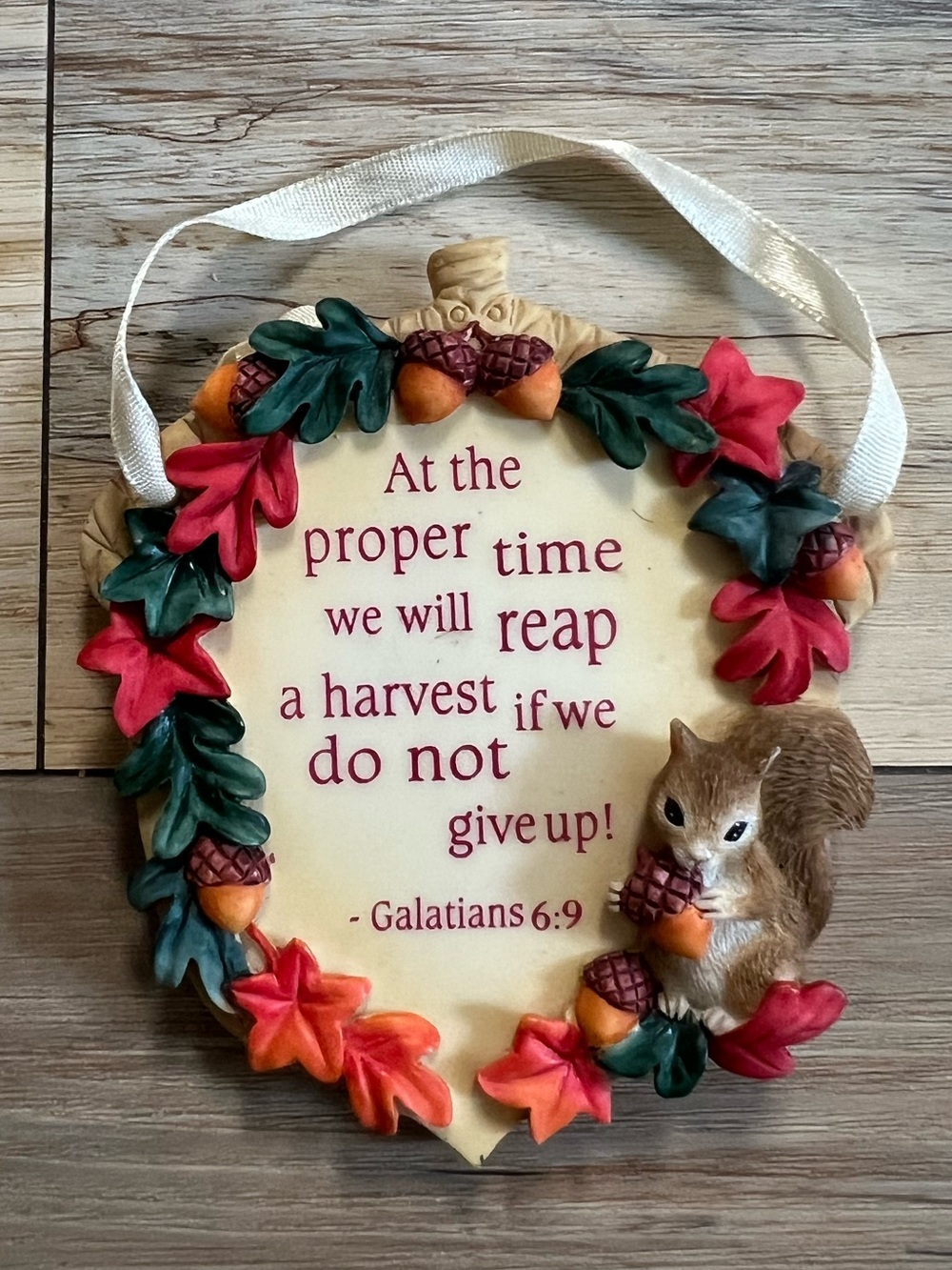 2000 - Sign of The Times  - Squirrel Fall Ornament 783285 - Enesco Galatians 6:9
